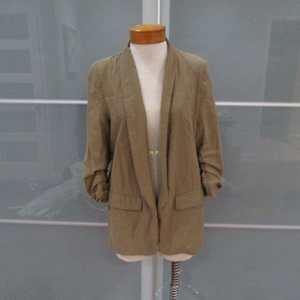 Zara Open Front Ruched Sleeve Blazer